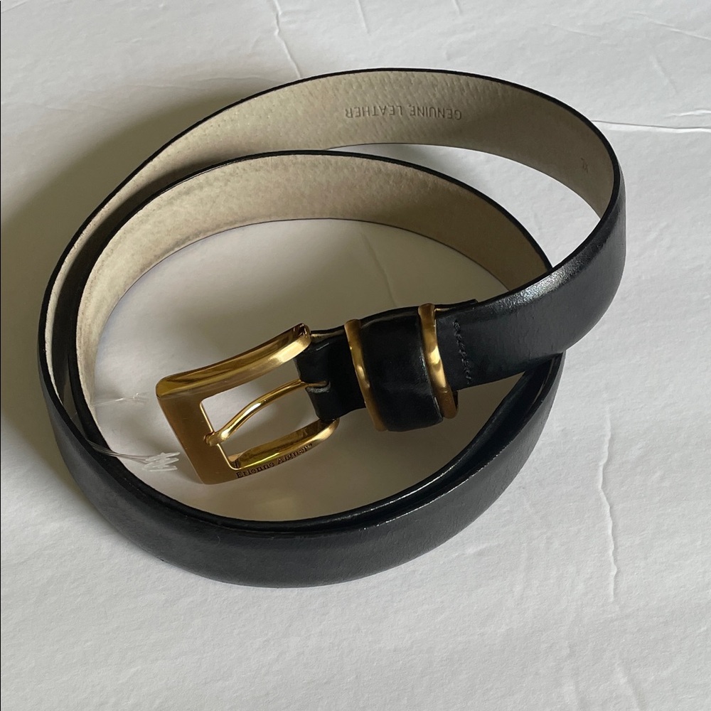 Etienne Aigner Black Leather Belt with Gold Buckle